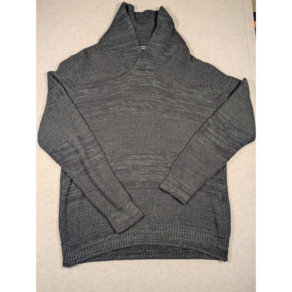 Sun Stone Shawl Collar Sweater Men Large Gray Cotton Knit Pullover Excellent